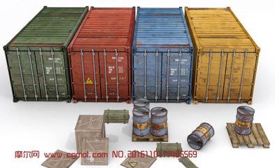 集装箱,木箱,油桶场景,现代场景,场景模型,3d模型下载,3D模型网,maya模型免费下载,摩尔网